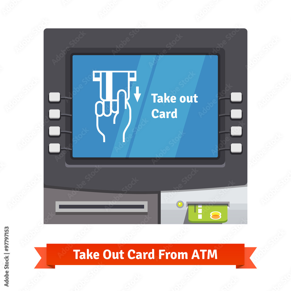 ATM machine with current operation on the screen ATM machine with current operation on the screen