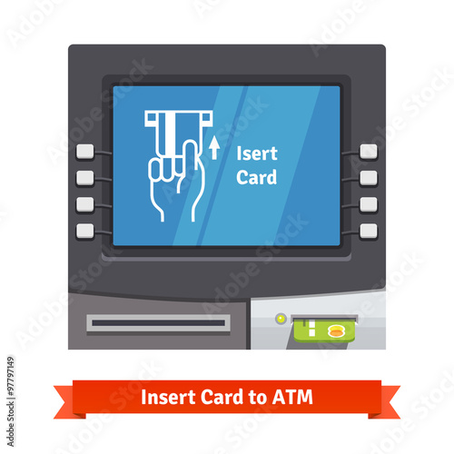 ATM machine with current operation on the screen