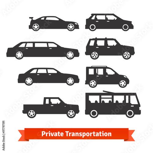 Private transportation. Set of various cars