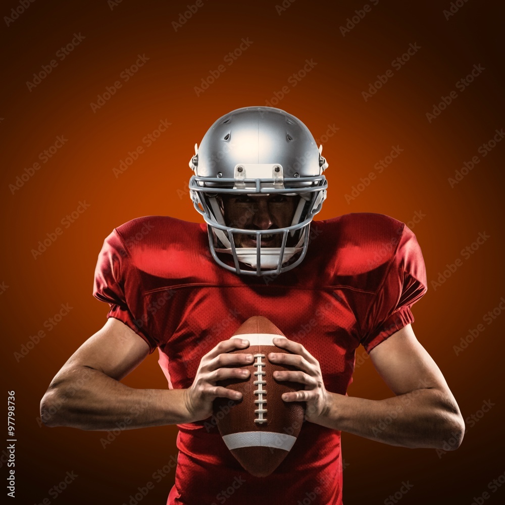 American football player in red jersey 