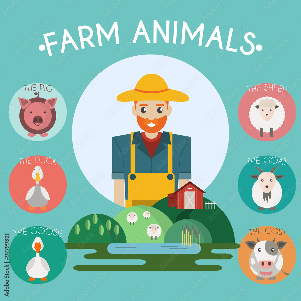 Farm Baby Animals and Birds Icons Set Farm Baby Animals and Birds Icons Set