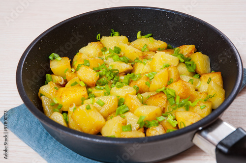 roasted potatoes in a frying pan
