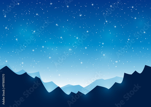 Mountains on starry sky background
