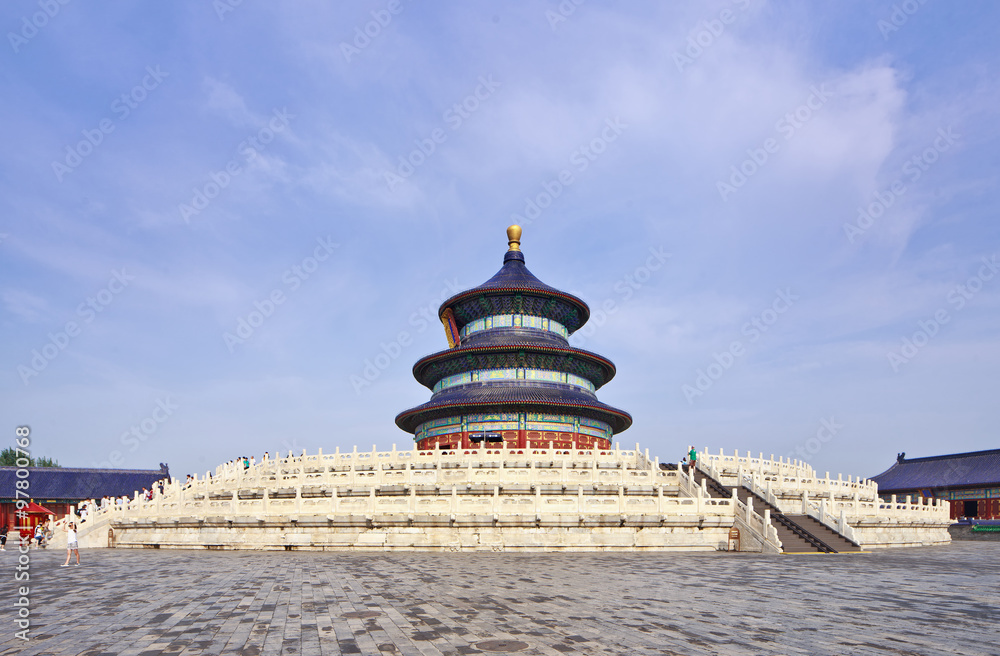 The iconic Temple of Heaven against a blue sky with clouds, Beijing, China The iconic Temple of Heaven against a blue sky with clouds, Beijing, China