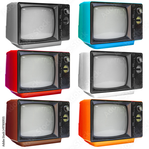 Set of vintage analog television isolated on white with clipping