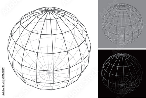 Set of stylized images of globe in form of wire mesh