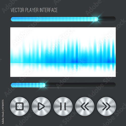 User Interface player Elements. vector buttons steel style and e