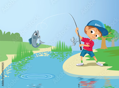 Boy fishing in a river