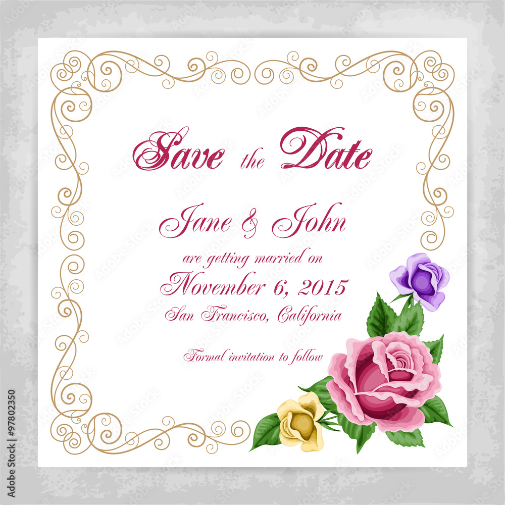 Wedding invitation template with roses Wedding invitation template with roses