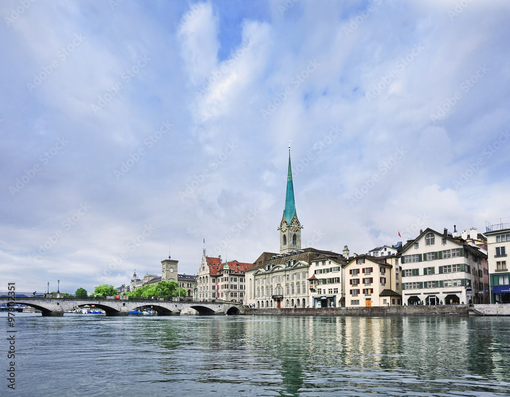 Picturesque, well preserved old city center of Zurich, Switzerland