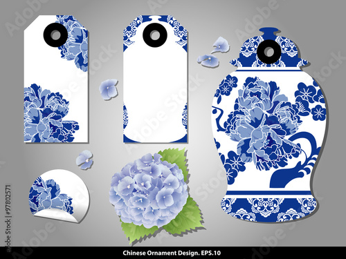 Chinese porcelain style cardboard vintage labels set. Vector.