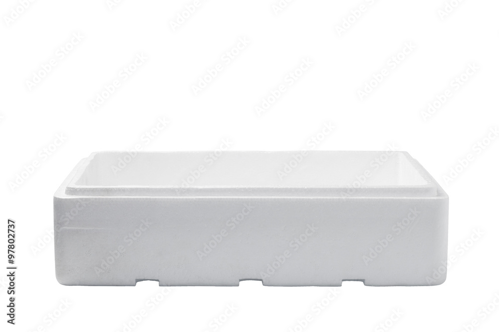 Styrofoam box isolated on wood background Styrofoam box isolated on wood background