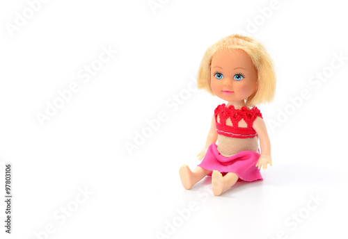 Old doll isolated on white background