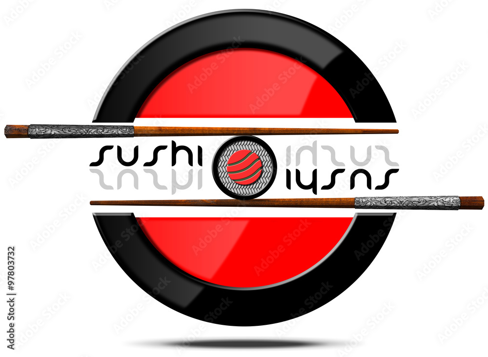 Sushi Symbol with Wooden Chopsticks / Sushi icon or symbol with wooden