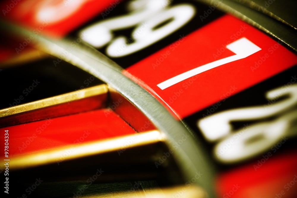 Obraz premium Close up view of the roulette whill, seven