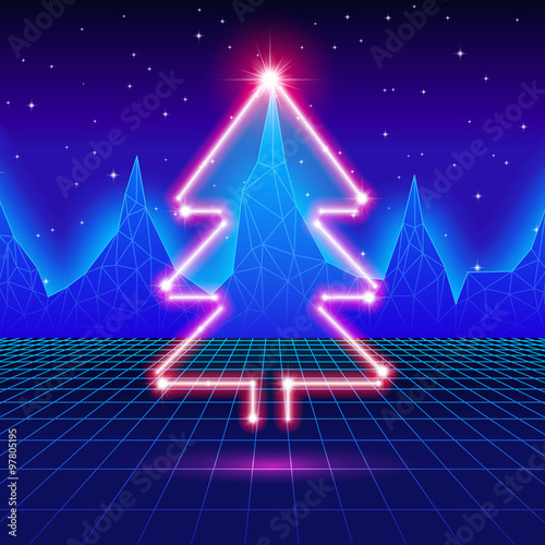 Christmas card with 80s neon tree