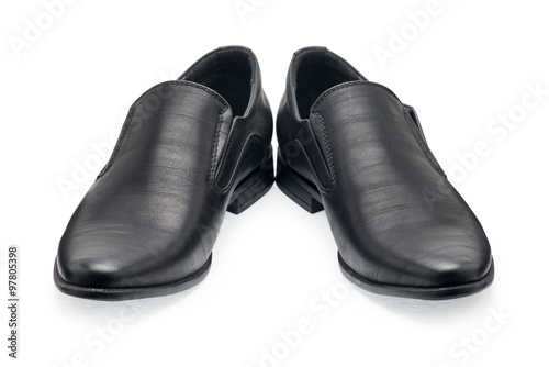 A pair of classical black leather shoes for men, without shoelace