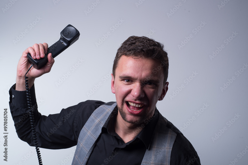 Naklejka premium angry man with phone