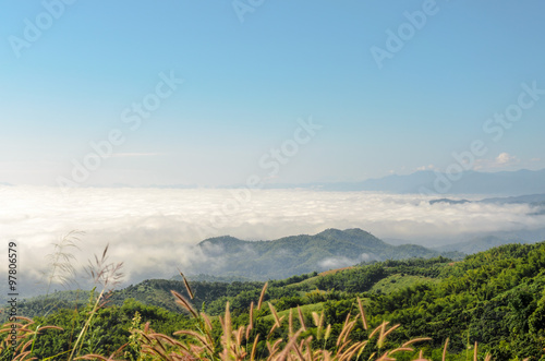 Natural landscape of mountains and sea of mist in the winter season Thailand