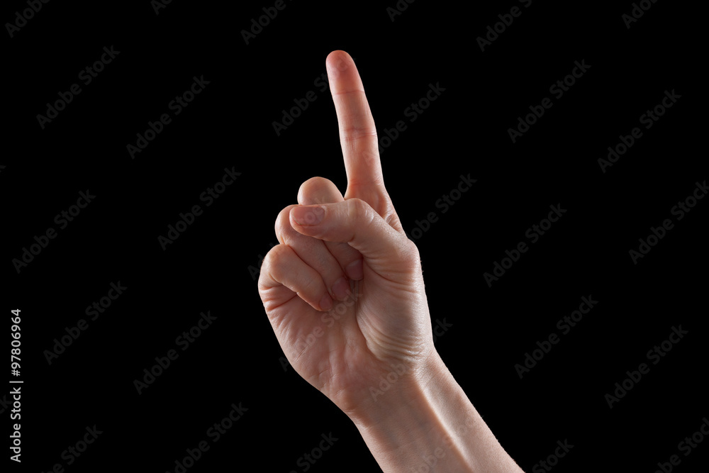 Gesture, young woman's hand indicates the direction or touch devices Gesture, young woman's hand indicates the direction or touch devices