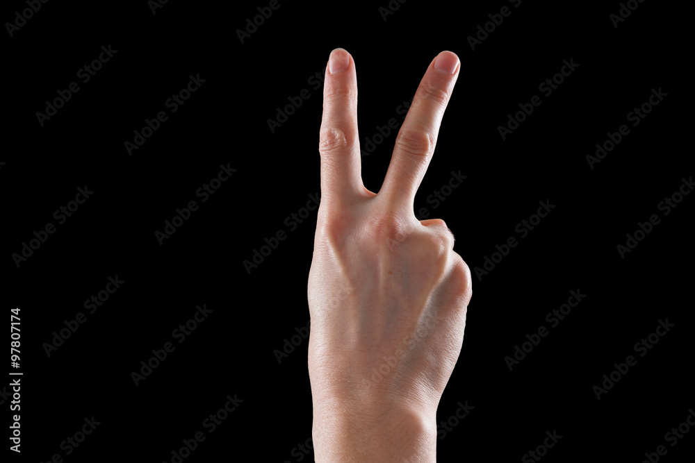 Gesture, young woman's hand indicates the direction or touch devices Gesture, young woman's hand indicates the direction or touch devices