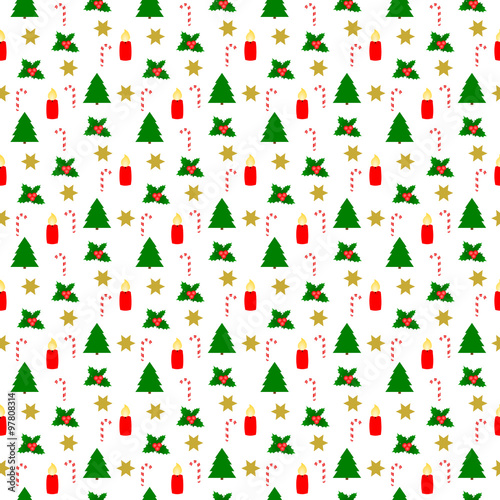 Verschiedene Weihnachtssymbole im nahtlosen Muster auf weißem Hintergrund im quadratischen Format