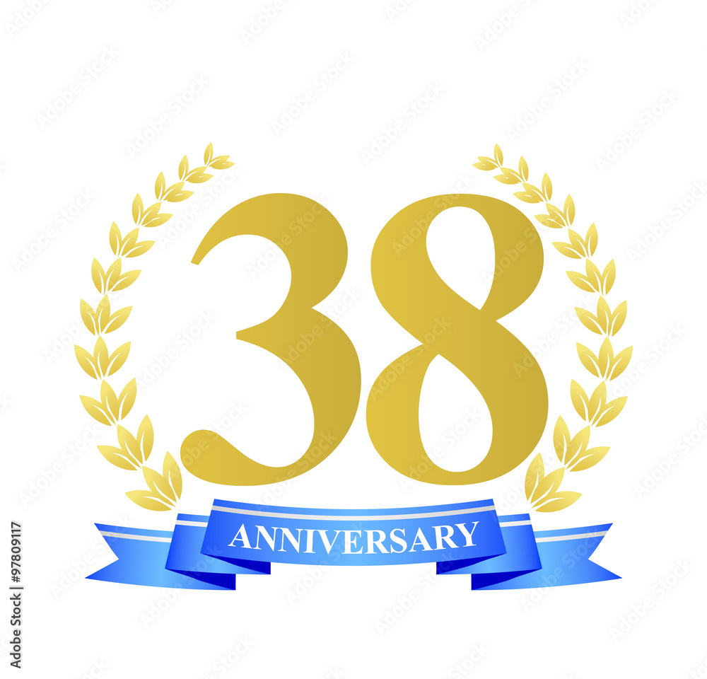 38 anniversary with blue ribbon and gold wreath 38 anniversary with blue ribbon and gold wreath