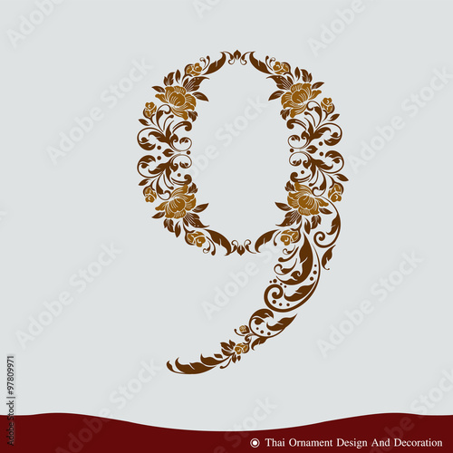 Vector of Number Nine in the old vintage style. ABC concept type
