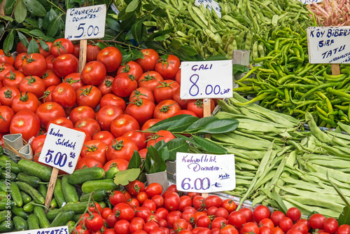 Tomatoes and other vegetables at a market in Istanbul