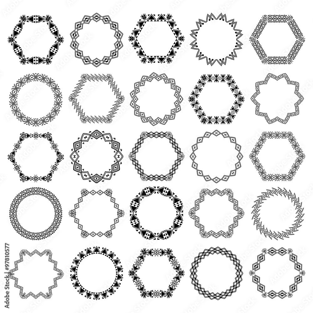 Set of decorative circular and hexagon elements for design in ethnic style Set of decorative circular and hexagon elements for design in ethnic style