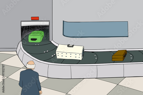 Balding Man with Luggage on Carousel