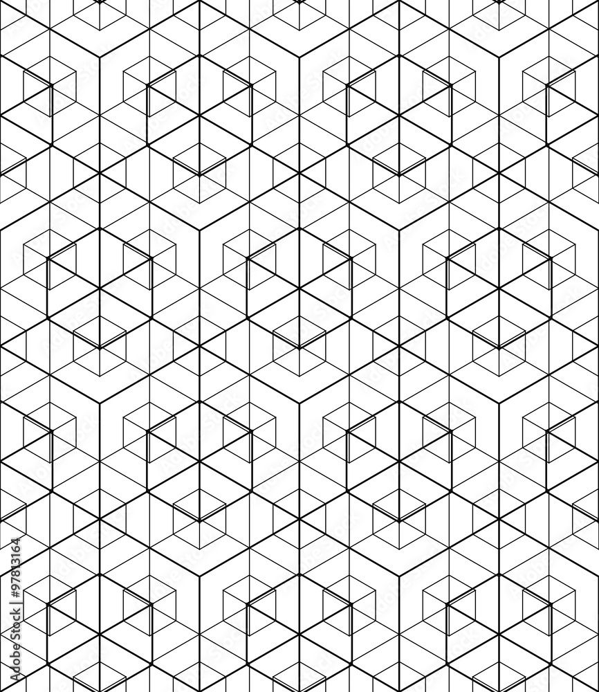 Geometric seamless pattern, endless black and white vector regular