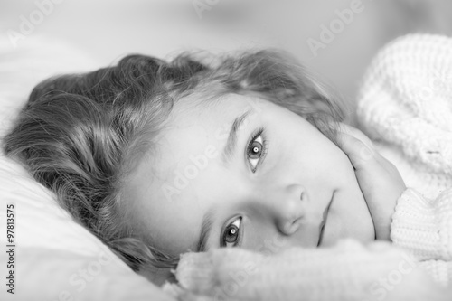 Portrait of a little girl in black and white