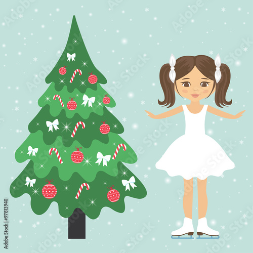girl figure skating and fir-tree