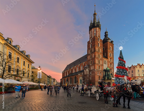 Market Square of the Old City in Krakow decorated by the christm photo