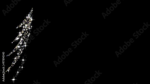 Animation of appearing Christmas tree from sparkles. The invisible brush draws a Christmas tree using gleaming, shining paint on black background