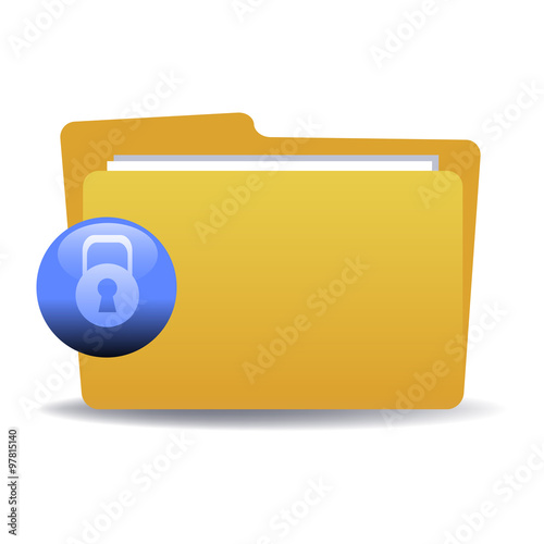 Isolated yellow folder with blue sign with padlock. Locked folder concept