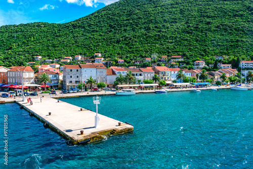 View from ferry on a small town Trpanj in southern Dalmatia photo