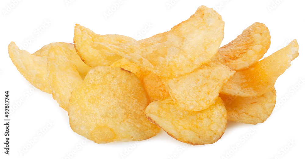 heap of potato chips isolated on white