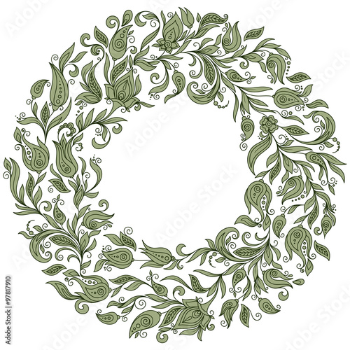 Hand Drawn Ornament with Floral Wreath