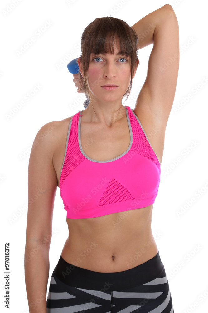 Fitness Frau beim Sport Workout Training mit Hantel Trizeps Übu Stock-Foto  | Adobe Stock