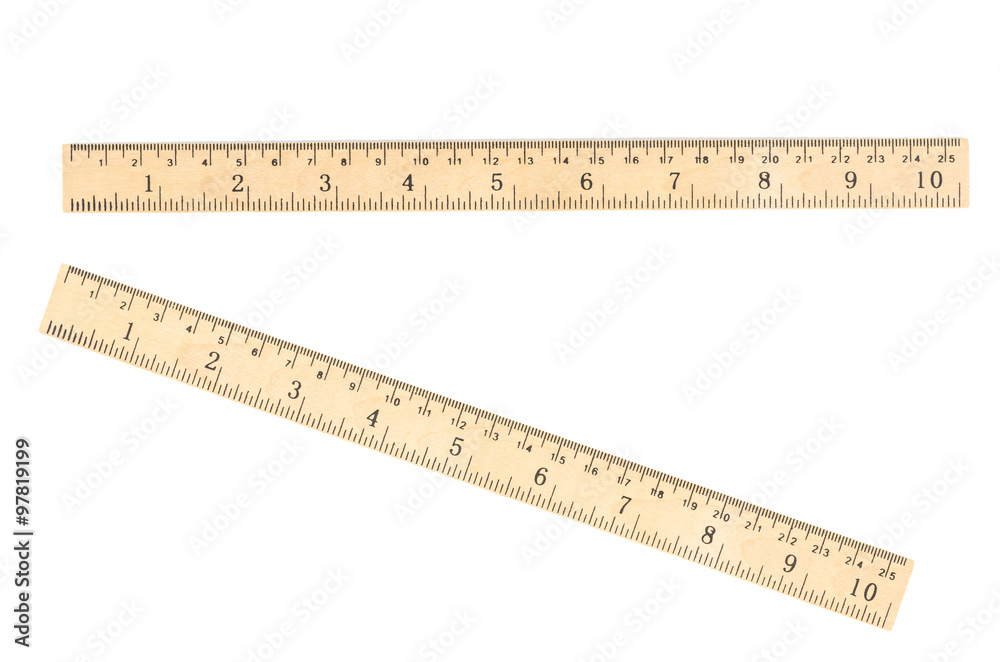 retro wooden ruler isolated on white background