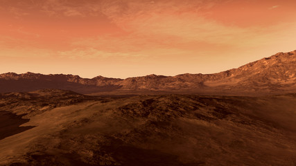 Papier peint photo Corail Mars like red planet, with arid landscape, rocky hills and mountains, for space exploration and science fiction backgrounds.  © 3000ad