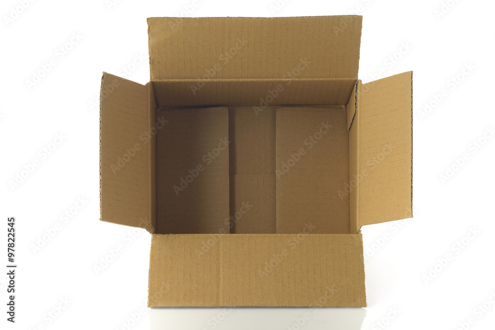 Open Cardboard Box / High resolution image of open empty carton on white  background shot in studio Photos | Adobe Stock