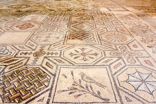 Bird and symbol mosaics inside Basilica di Aquileia  Italy