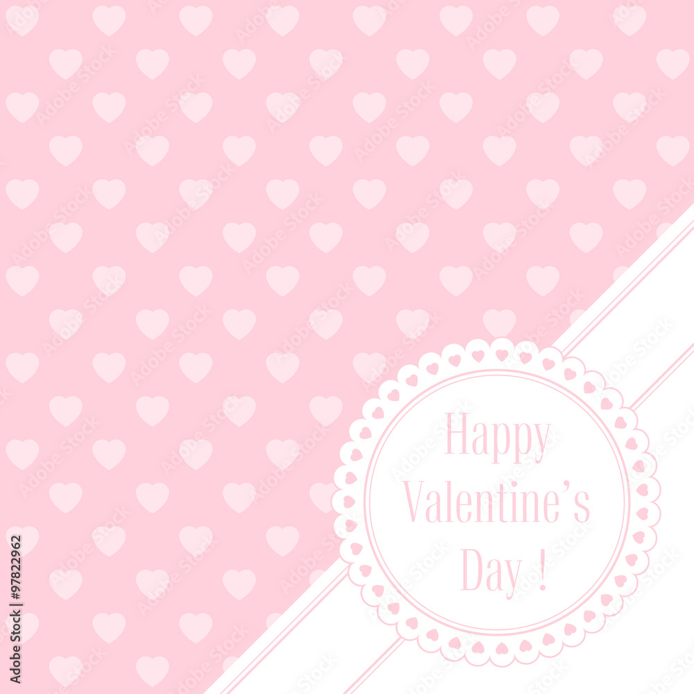 Vector illustration. Banner for design poster or invite Valentine's Day with big heart and title on pink hearts background
