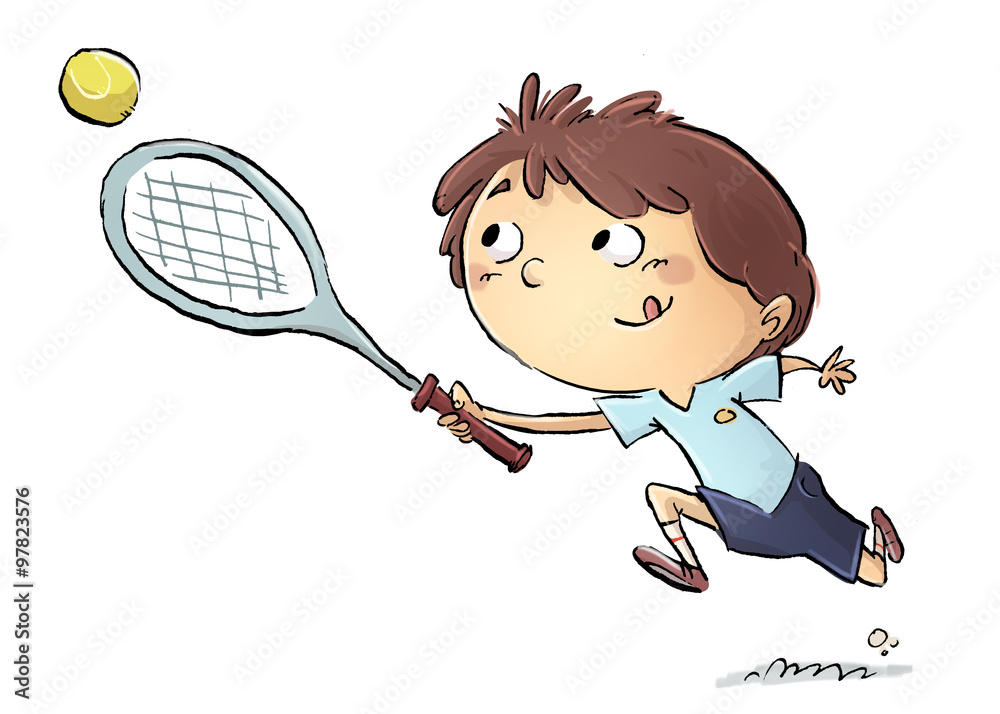 niño jugando a tenis Stock Illustration | Adobe Stock