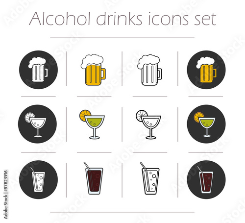 Alcoholic drinks icons set