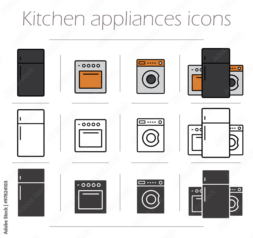 Kitchen appliances icons set Kitchen appliances icons set