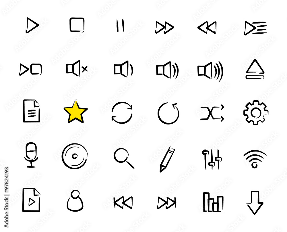 Multimedia sketch icons set Multimedia sketch icons set